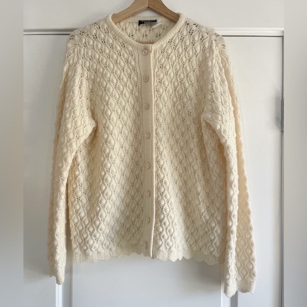 Stunning Jolie Cream Knit Vintage Cardigan - L